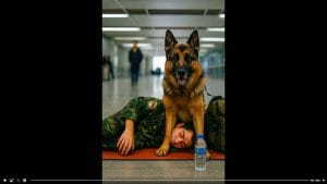 Хората на летището забелязаха мъж в униформа, който лежеше на пода, а до него седеше овчарка: всички бяха в шок, когато разбраха защо животното лае и ръмжи срещу околните 37 17151c22 e2a2 4835 9a16 c188a4de